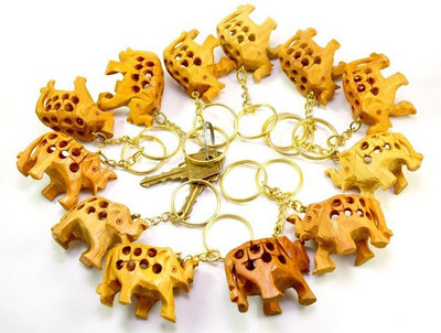 

HanumantCreations A Set of 12 Hand Carved Wooden Elephant , Key Holder Key Chain