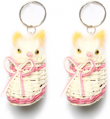 

Lotus E SMALL WHITE SHOE BASKET YELLOW KITTEN { SET OF 2 } Key Chain