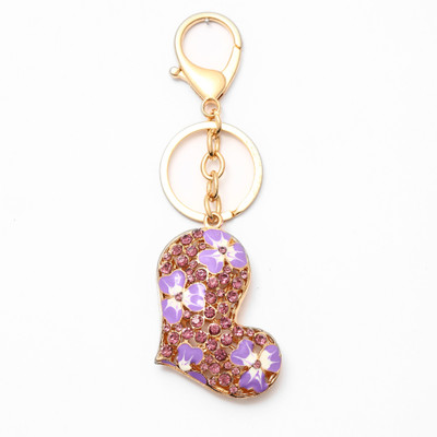 

Lotus E GOLDEN & CRYSTALS METALLIC PURPLE FLOWER HEART Key Chain