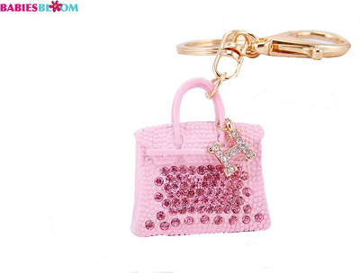 

Babies Bloom Pink Crystal Shopping Bag With Letter H Pendant Key Chain
