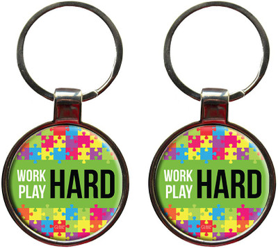 

QuoteSutra Work Hard Play Hard Quote Set of 2 Metal Key Chain
