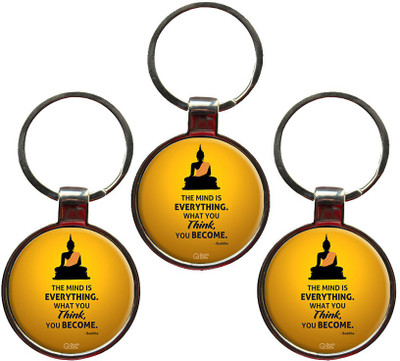 

QuoteSutra The Mind Is Everything Buddha Inspiring Set of 3 Metal Key Chain