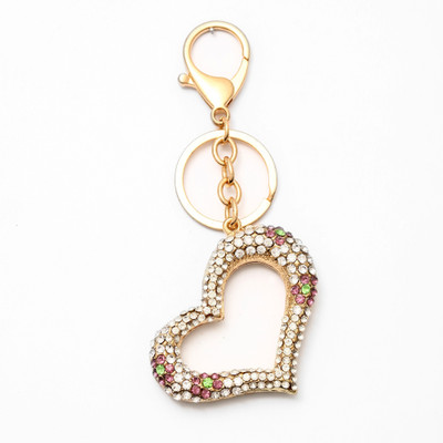 

Lotus E GOLDEN & CRYSTALS METALLIC LARGE HOLLOW DESIGN HEART Key Chain