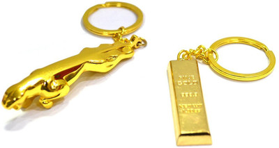 

Jaycoknit Double Trouble's GOLD SERIES I Fabulous Gold Bar And Jaguar Key Chain