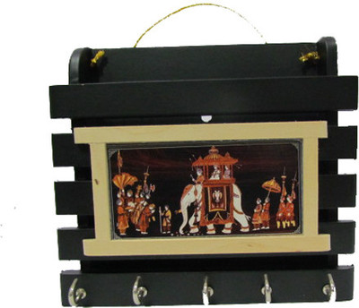 SC Handicrafts Wood Key Holder(5 Hooks, Brown) SC Handicrafts Wood Key Holder(5 Hooks, Brown)