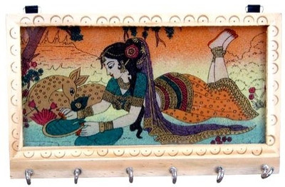 Chitra Handicraft Wood Key Holder(6 Hooks, Multicolor) Chitra Handicraft Wood Key Holder(6 Hooks, Multicolor)