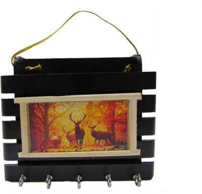 SC Handicrafts Wood Key Holder(5 Hooks, Black)