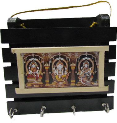 SC Handicrafts Wood Key Holder(4 Hooks, Brown) SC Handicrafts Wood Key Holder(4 Hooks, Brown)
