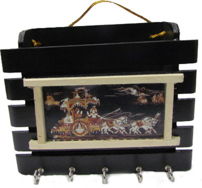 SC Handicrafts Wood Key Holder(5 Hooks, Black) SC Handicrafts Wood Key Holder(5 Hooks, Black)