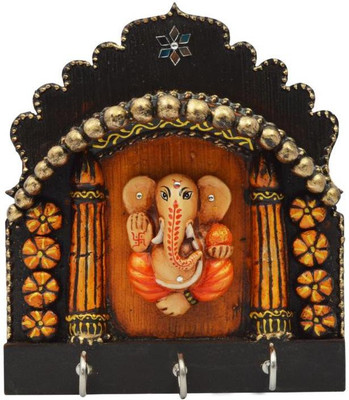 Crafticia Ganesha Wooden Key Hanging With Embosed Work Wooden Key Holder(3 Hooks) available at flipkart for Rs.549