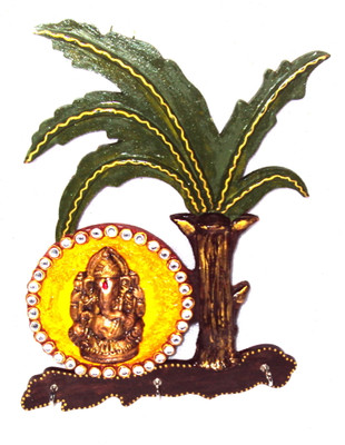 Traditional Rajasthan Ganesha and Banana Tree Aluminium Key Holder(3 Hooks, Multicolor) Traditional Rajasthan Ganesha and Banana Tree Aluminium Key Holder(3 Hooks, Multicolor)