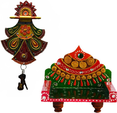 52% OFF on eCraftIndia Combo of Pankhi Key Holder and Royal Throne for Mandir(Temple) Wood, Ceramic Key Holder(3 Hooks, Multicolor)