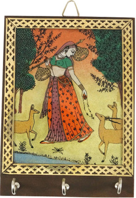 65% OFF on R S Jewels Indian Rajasthani Ladies Gemstone Painting Wall Wood Key Holder(3 Hooks, Multicolor)