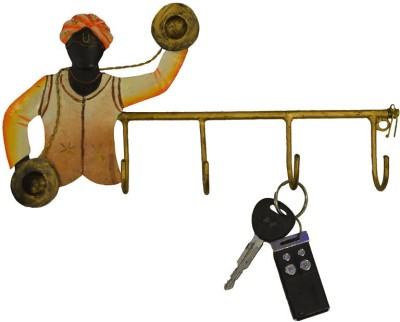 Karigaari Rajasthani Man Playing Dhol Iron Key Holder(4 Hooks, Multicolor) at flipkart