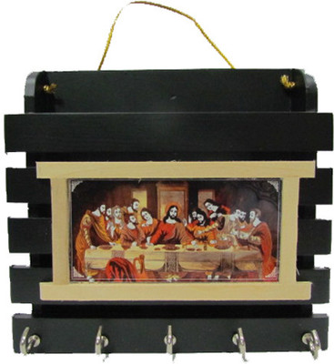 SC Handicrafts Wood Key Holder(5 Hooks, Brown)