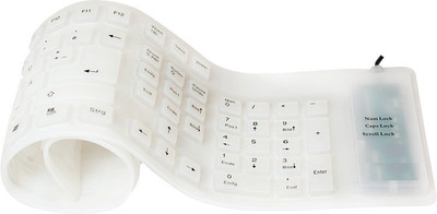 

ROQ 109 Keys With Numeric Keys Silicone Rubber Waterproof Flexible Foldable Wired USB Laptop Keyboard(White)