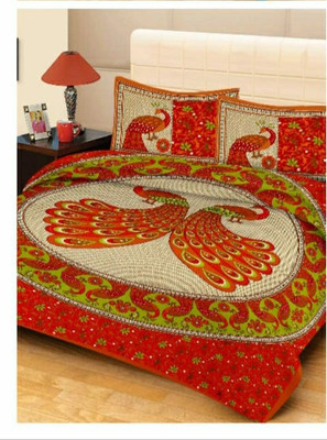 BRIJSHIKHA ENTERPRISES 180 TC Cotton Double Jaipuri Prints Flat Bedsheet(Pack of 1, Red)