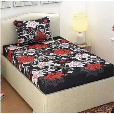 MAA MEVA FAB 150 TC Polycotton Single 3D Printed Flat Bedsheet(Pack of 1, multicolor, Black)