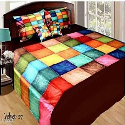 SF SHAKUMBHARI FAB 200 TC Velvet Double Checkered Flat Bedsheet(Pack of 1, Multicolor)