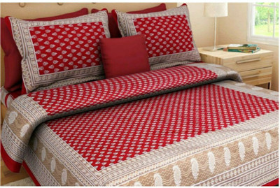 BRIJSHIKHA ENTERPRISES 180 TC Cotton Double Jaipuri Prints Flat Bedsheet(Pack of 1, Red)