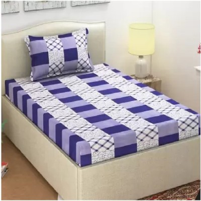 NEEM KAROLI 140 TC Polycotton Single Geometric Flat Bedsheet(Pack of 1, Blue)