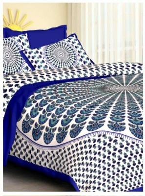 BRIJSHIKHA ENTERPRISES 180 TC Cotton Double Jaipuri Prints Flat Bedsheet(Pack of 1, Blue)