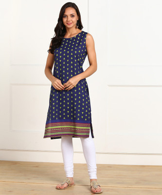 Rudraaksha Women Printed Straight Kurta(Blue)