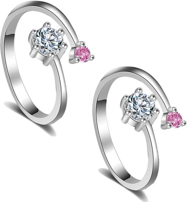 Om Jewells Sparkling CZ Toe Ring Brass Cubic Zirconia Rhodium Plated Toe Ring