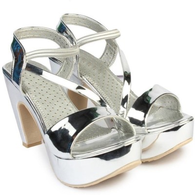 MONAQI Women Heels(Silver , 8)