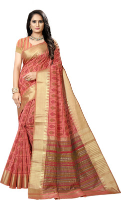 PRIYESHA TEXTILES Self Design Banarasi Cotton Silk Saree(Orange)