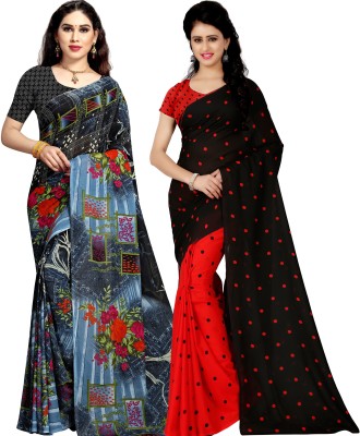 Anand Printed, Graphic Print, Polka Print Daily Wear Georgette Saree(Pack of 2, Multicolor)