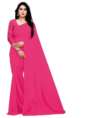 AVOJEE Solid/Plain Daily Wear Chiffon Saree(Pink)