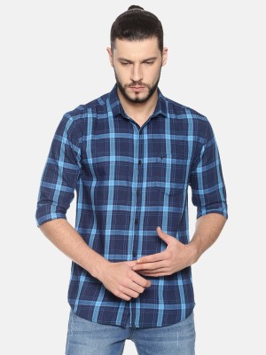 Showoff Men Checkered Casual Dark Blue Shirt