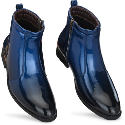 Vellinto Royal Look Zipped ll Casual Shoes ll Latest Patent Leather Chain Boots For Men(Blue, Navy , 7)