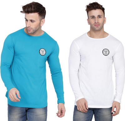 Money Leaf Solid Men Round Neck White, Light Green T-Shirt