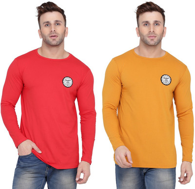 Money Leaf Solid Men Round Neck Red, Gold T-Shirt