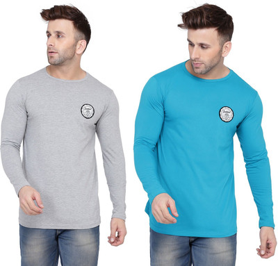 GEUM Solid Men Round Neck Silver, Light Green T-Shirt