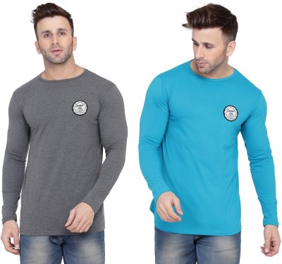 BEYOU FASHION Solid Men Round Neck Light Blue, Grey T-Shirt