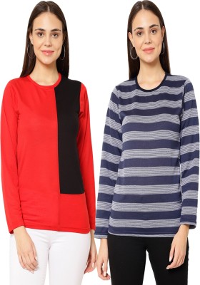 VIMAL JONNEY Striped Women Round Neck Multicolor T-Shirt