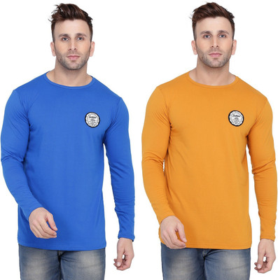 BEYOU FASHION Solid Men Round Neck Gold, Blue T-Shirt