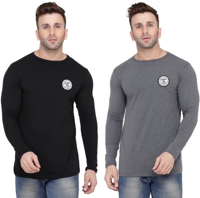 GEUM Solid Men Round Neck Black, Grey T-Shirt