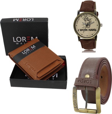 LOREM LR29-WL03-BL02 Combo Of Artificial Leather Belt-Wallet-Watch Analog Watch  - For Men