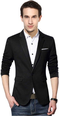 TRULYFAB Solid Single Breasted Formal Men Blazer(Black)