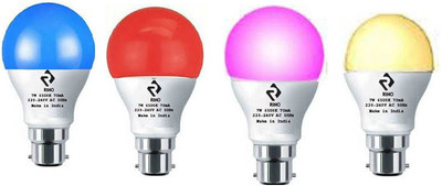 rino 7 W Basic Round B22 LED Bulb(Red, Yellow, Pink, Blue, Pack of 4)