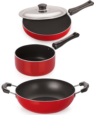 NIRLON FP12_KD13_SP(M)_________ Non-Stick Coated Cookware Set(PTFE (Non-stick), Aluminium, 3 - Piece)