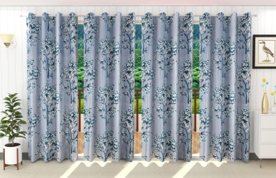Stella Creations 214 cm (7 ft) Polyester Room Darkening Door Curtain (Pack Of 4)(Floral, Aqua)