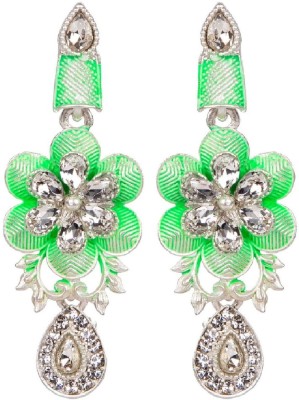 BHANA FASHION Classic Silver Plated Enamelled Meenakari Floral Earrings For Women And Girls Cubic Zirconia, Beads Alloy Drops & Danglers