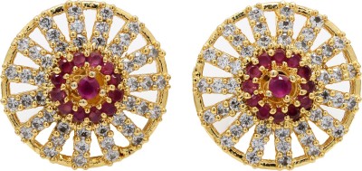 Weldecor Premium Collection American Diamond Fashion Round Stud Earrings for Girls/Women Brass Stud Earring