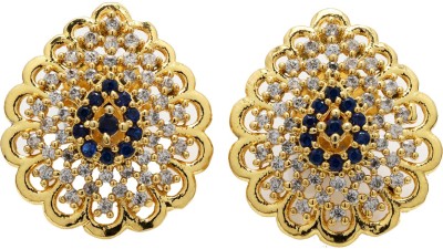Weldecor Premium Collection American Diamond Fashion Round Chakra Stud Earrings for Girls/Women Brass Stud Earring
