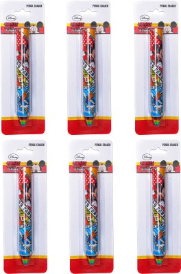 DISNEY GENUINE LICENSED MICKEY MOUSE PENCIL SHAPED ERASER - HMWSER 20395-MK [6PCS] Non-Toxic Eraser(Set of 6, Red, Blue)